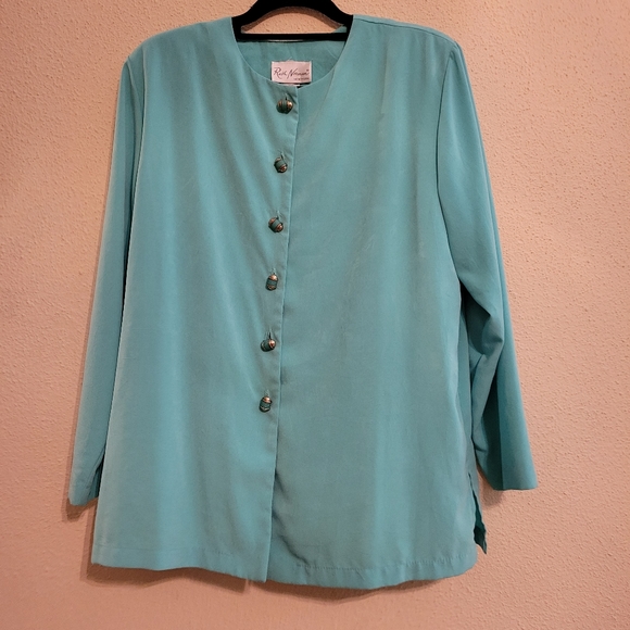 Ruth Norman lightweight turquoise blazer with gold buttons size medium - Picture 2 of 11